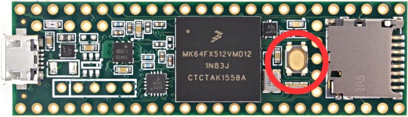 Teensy programming button (marked red)